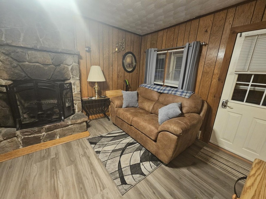 Fireplace. Sofa